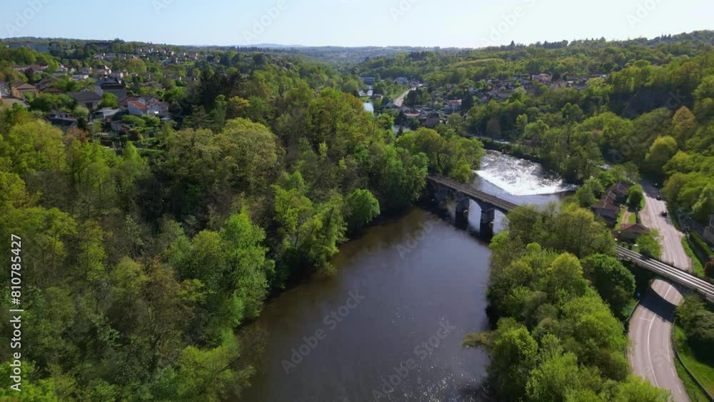Vienne river near Limoges, France. Aerial forward Vienne river near Limoges, France. Aerial forward
