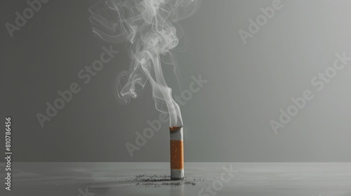 A thought-provoking image capturing a single cigarette with smoke against a plain background