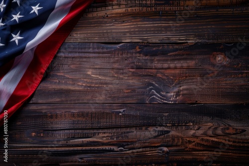 Rustic American Flag Draped Over Wooden Planks
