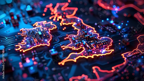United kingdom. Circuit board background. Digital technology concept.