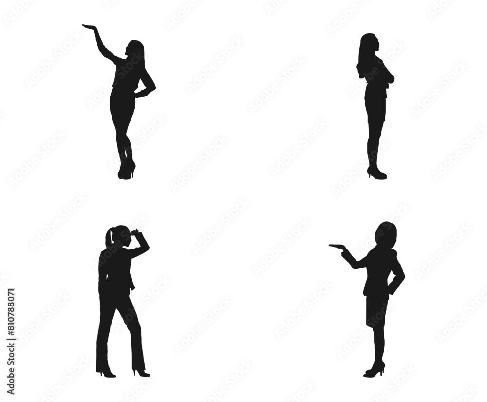 Business Women silhouette set. Business men and women, group of people at work. vector business woman black silhouette walk step forward full length. black color isolated on white background. Business Women silhouette set. Business men and women, group of people at work. vector business woman black silhouette walk step forward full length. black color isolated on white background.
