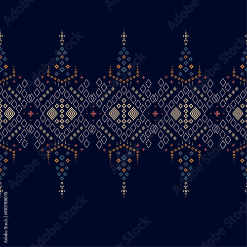 The traditonal Cross stitch Idian clothes pattern, colorful geometric traditional ethnic textiles seamless textile fablic fashion design photo