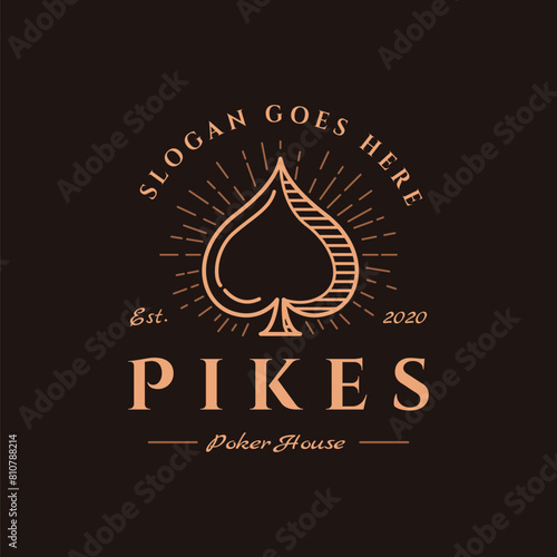 Vintage unusual pikes poker logo icon vector with line art style on white background