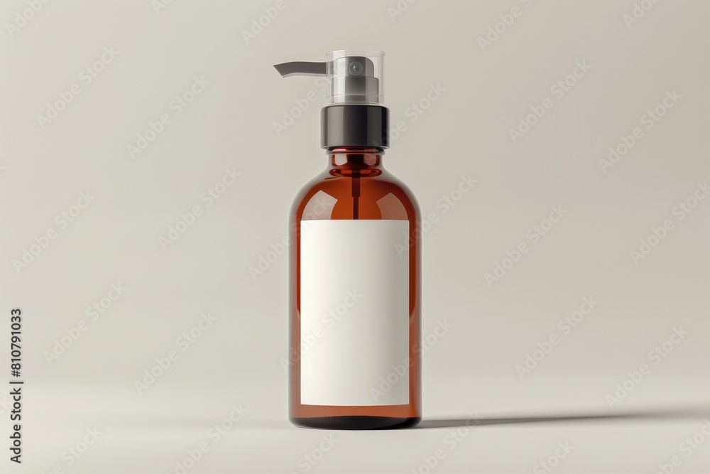 Transparent amber spray bottle with clear color liquid inside.