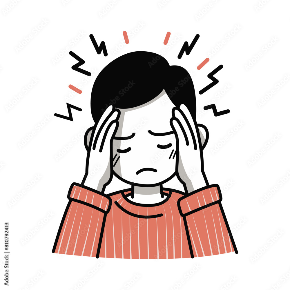 headache cartoon illustration. man holding head with hands. male suffering migraine headache cartoon illustration. man holding head with hands. male suffering migraine