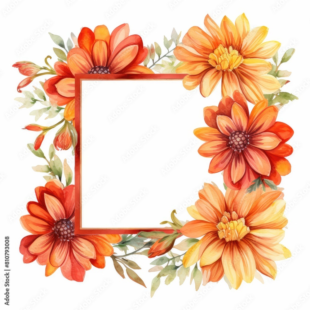 chrysanthemum themed frame or border for photos and text. bold and vibrant blooms. watercolor illustration, wedding invitation card template set with flowers and floral chrysanthemum themed frame or border for photos and text. bold and vibrant blooms. watercolor illustration, wedding invitation card template set with flowers and floral