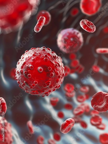 3D illustration microscopic world of germs, blood cells, close-up, medical concept.