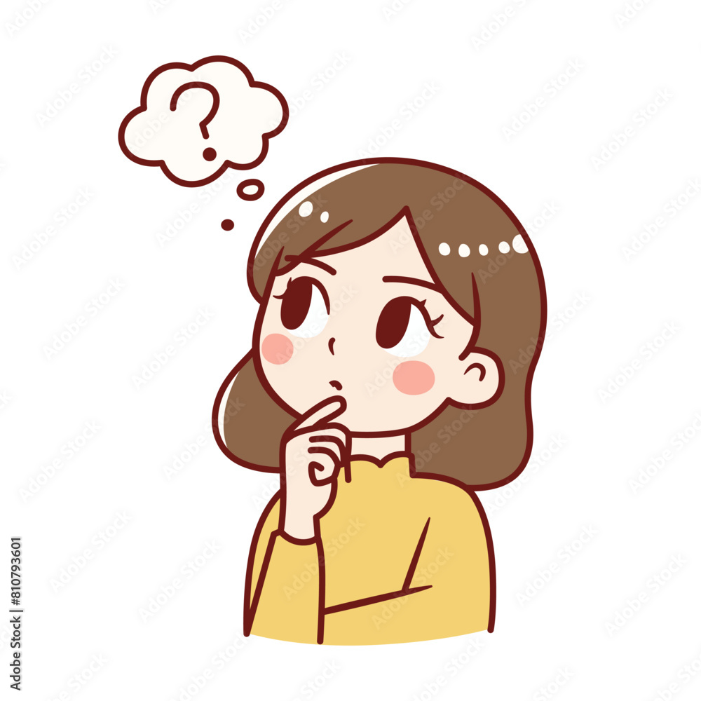 woman thinking cartoon illustration. girl cartoon character minimalist style woman thinking cartoon illustration. girl cartoon character minimalist style