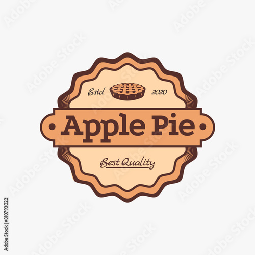 Vintage retro emblem seal badge apple pie logo bakery vector template on white background