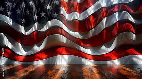 American flag on wooden floor background.  © Aga Bak