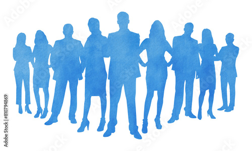 Watercolor silhouette group of standing business people