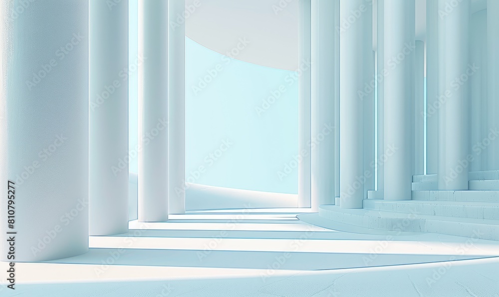 Beautiful airy widescreen minimalistic white and light blue architectural background banner with tilted columns Beautiful airy widescreen minimalistic white and light blue architectural background banner with tilted columns