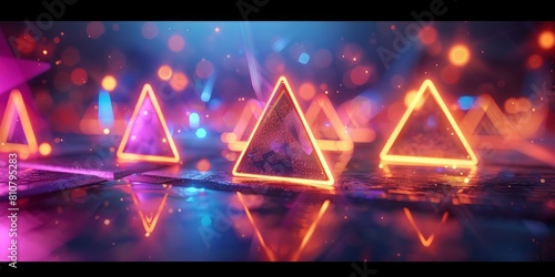 Neon Modern Surface with Tetrahedrons. Illuminated, photo