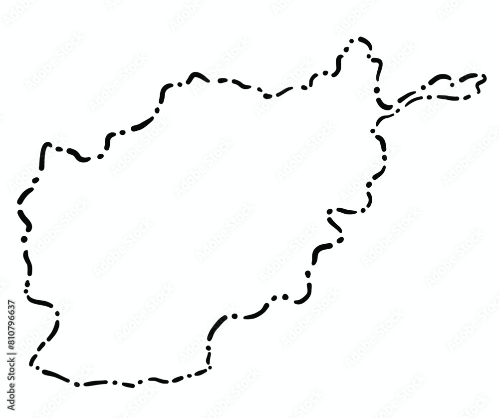 Doodle freehand dash line drawing of Afganistan map.