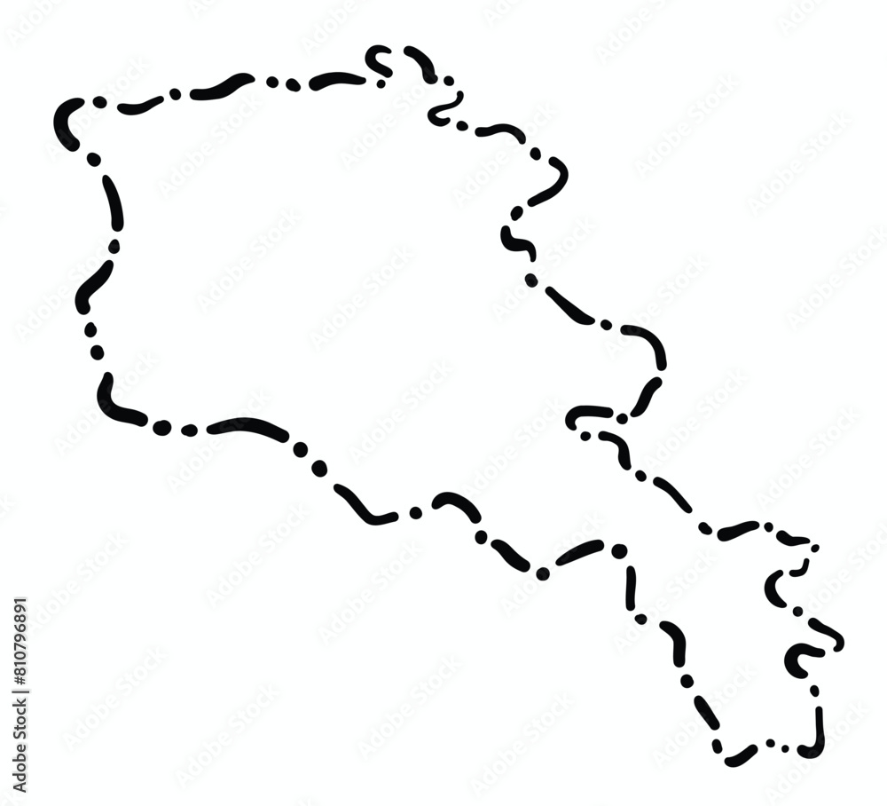 Doodle freehand dash line drawing of Armenia map.