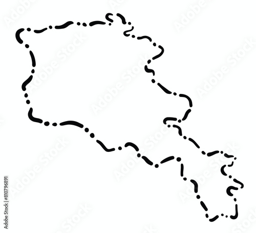Doodle freehand dash line drawing of Armenia map.