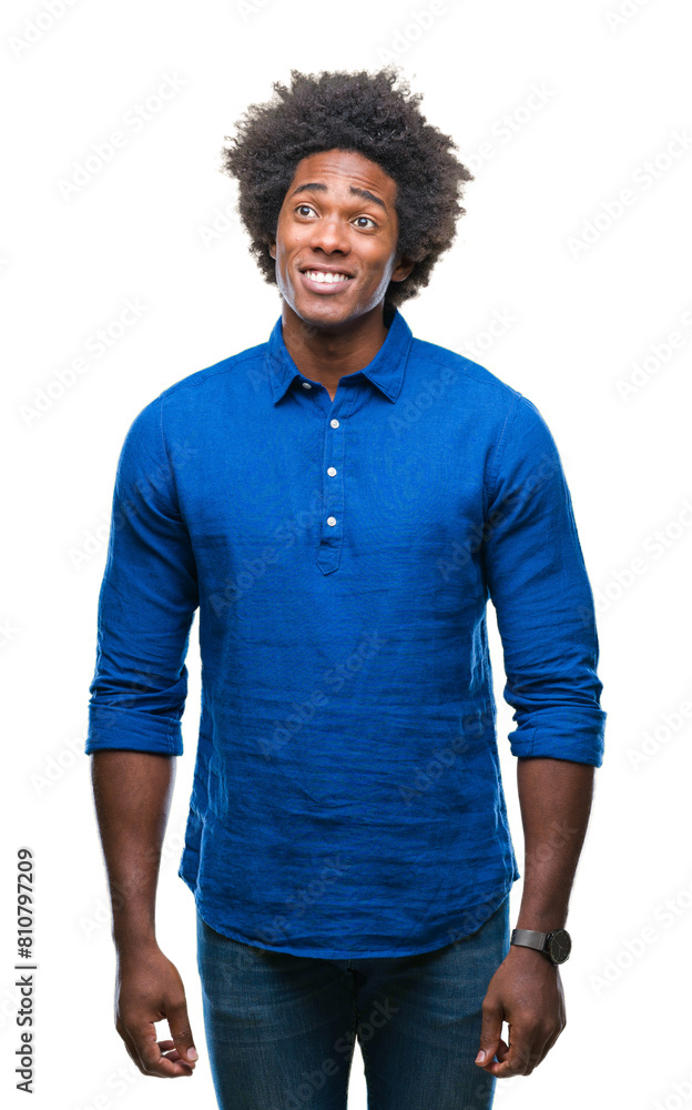 Afro american man over isolated background smiling looking side and staring away thinking. Afro american man over isolated background smiling looking side and staring away thinking.
