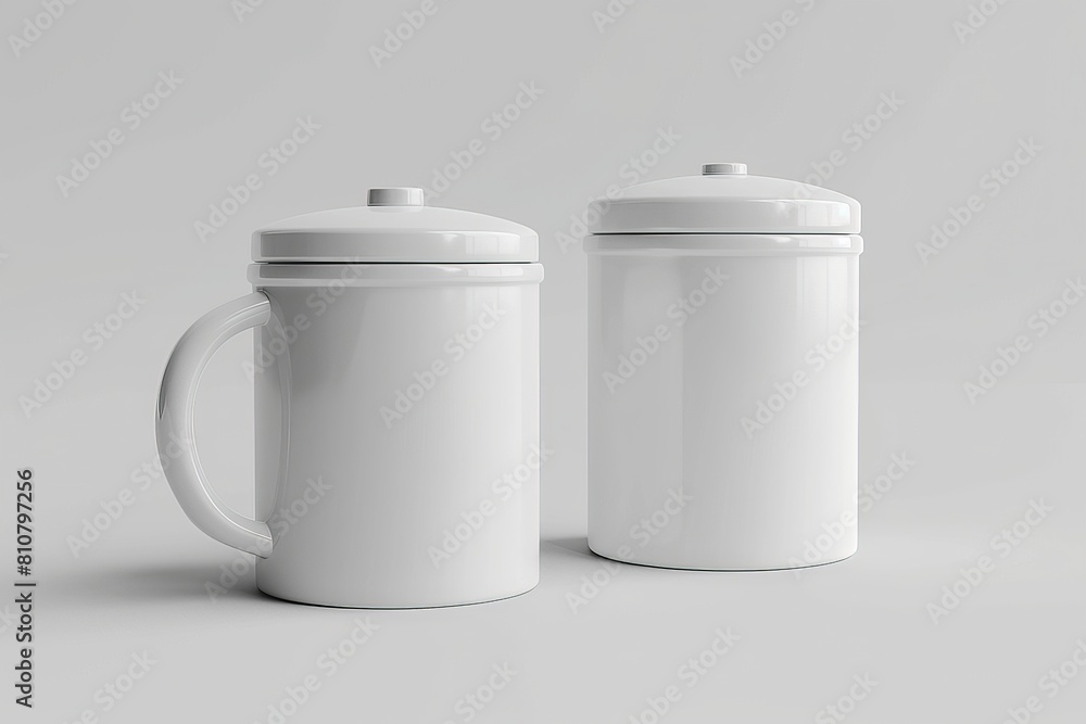 Two pristine white coffee mugs are positioned adjacently, exuding a sense of calm and simplicity in their arrangement. Two pristine white coffee mugs are positioned adjacently, exuding a sense of calm and simplicity in their arrangement.
