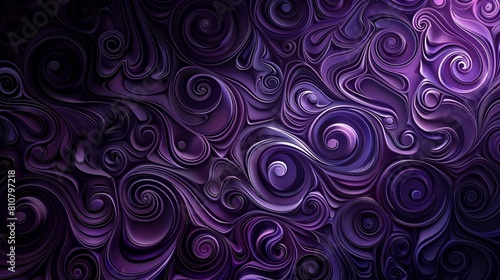A purple and black background with intricate swirls, central to the image