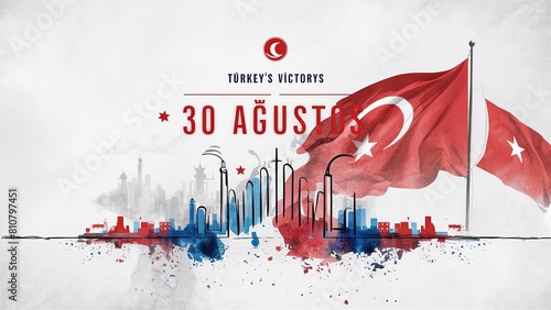 August 30 Victory Day Celebration Banner Design, Zafer Bayrami. Generative Ai. photo