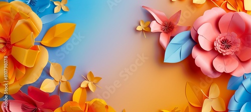 A paper art background flower  copy space in the middle  vibrant color palette for banner 