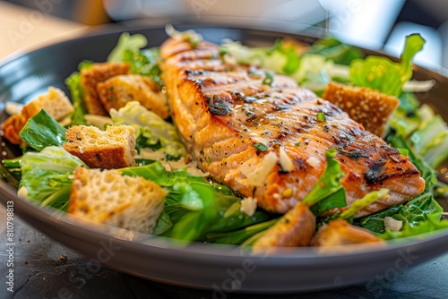 Caesar Salad: This classic salad consists of fresh lettuce leaves, grilled salmon, crispy croutons, Parmesan cheese, and Caesar dressing, making it the perfect choice for a summer lunch.