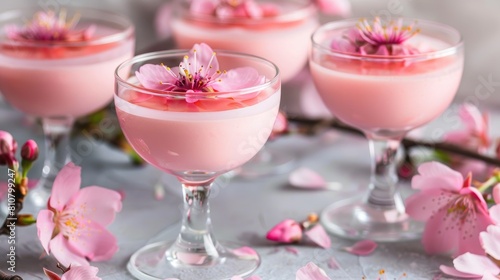 Wallpaper Mural Indulge in a delightful homemade spring dessert featuring cherry blossom jelly and mousse elegantly presented in glasses exuding the beauty of the season Torontodigital.ca