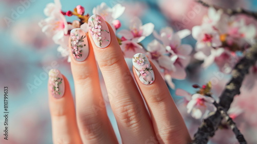 Spring nail art  beauty hand manicure polish nails. Fingernails care closeup
