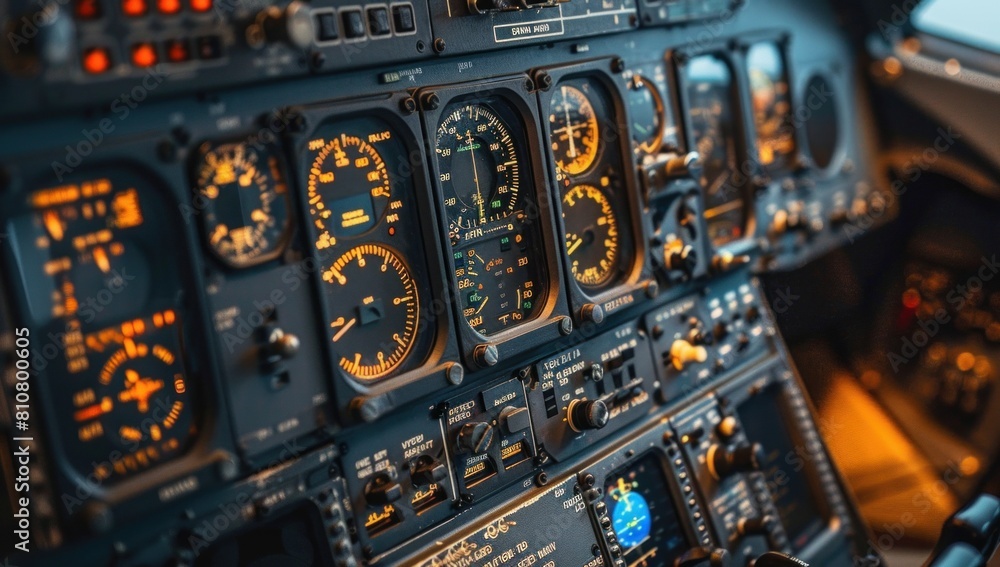 A close-up shot of the airplane's cockpit instruments, highlighting the precision and attention to detail essential for safe flying.