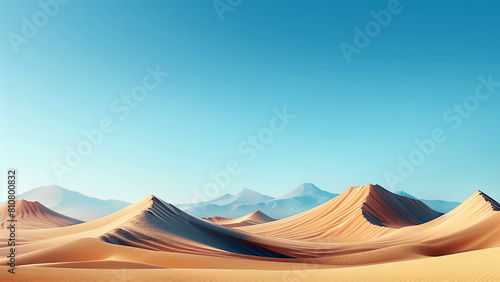 A tranquil desert with vast sand dunes under a clear blue sky