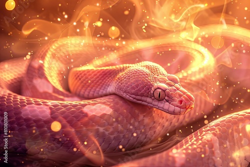 pink snake ethereal light a gold background wallpaper, happy new year