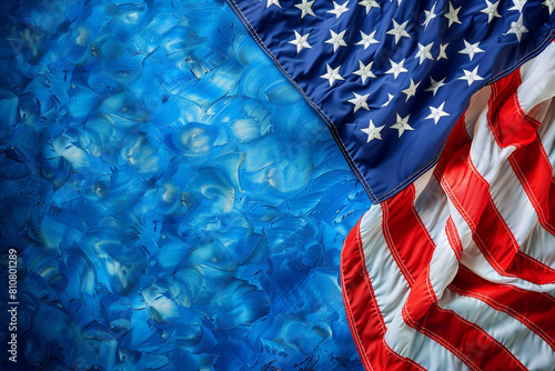 Sapphire background enhances an American flag in Memorial Day celebration. photo