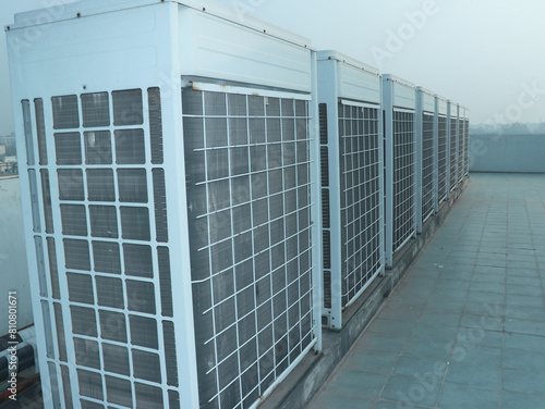 Industrial air conditioner condensers (outside unit) on the rooftop