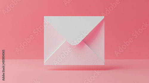 3d Envelope with white paper on pink background. minim photo