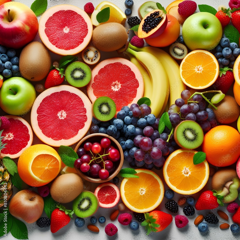 Top view of various colorful fresh fruit on a table. Healthy assorted food, Healthy lifestyle. Natural juicy Fruit background. Top view of various colorful fresh fruit on a table. Healthy assorted food, Healthy lifestyle. Natural juicy Fruit background.