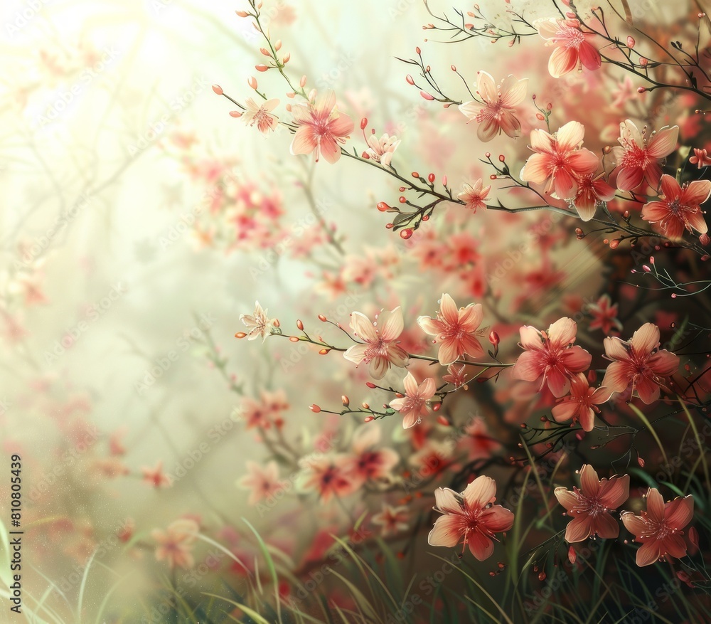Delicate pink blossoms on branches with a soft focus and artistic bokeh background Delicate pink blossoms on branches with a soft focus and artistic bokeh background