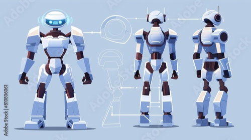 The development of robots using artificial intelligence. Cartoon modern illustration isolated on a white background.