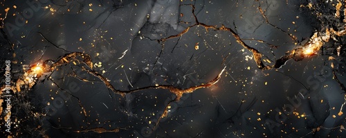 black marble texture background with cracked gold details