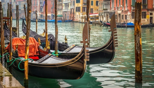 Gondola ormeggiata su palafitte in legno nel Canal Grande, Venezia, Italia © alexandro900