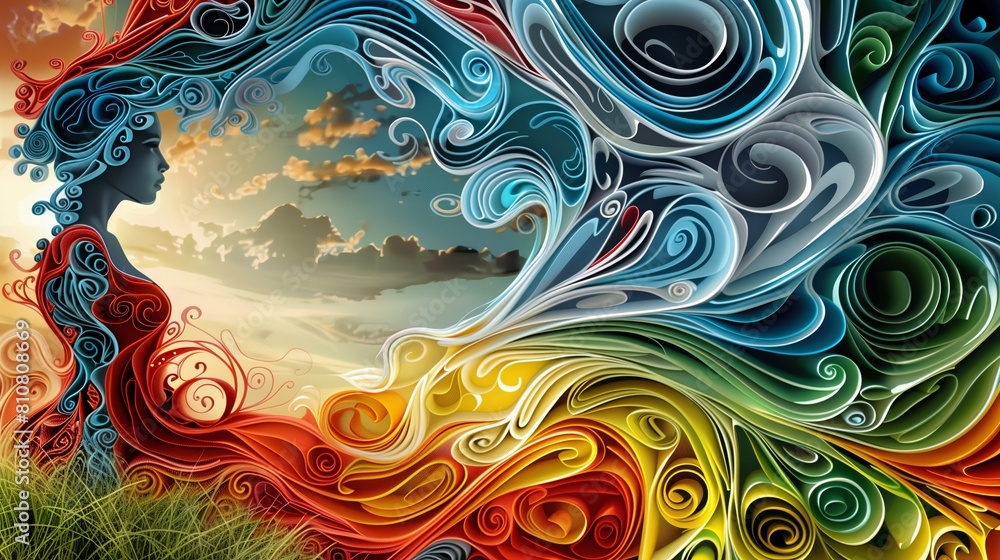Image of a woman , paper quilling art style. Image of a woman , paper quilling art style.