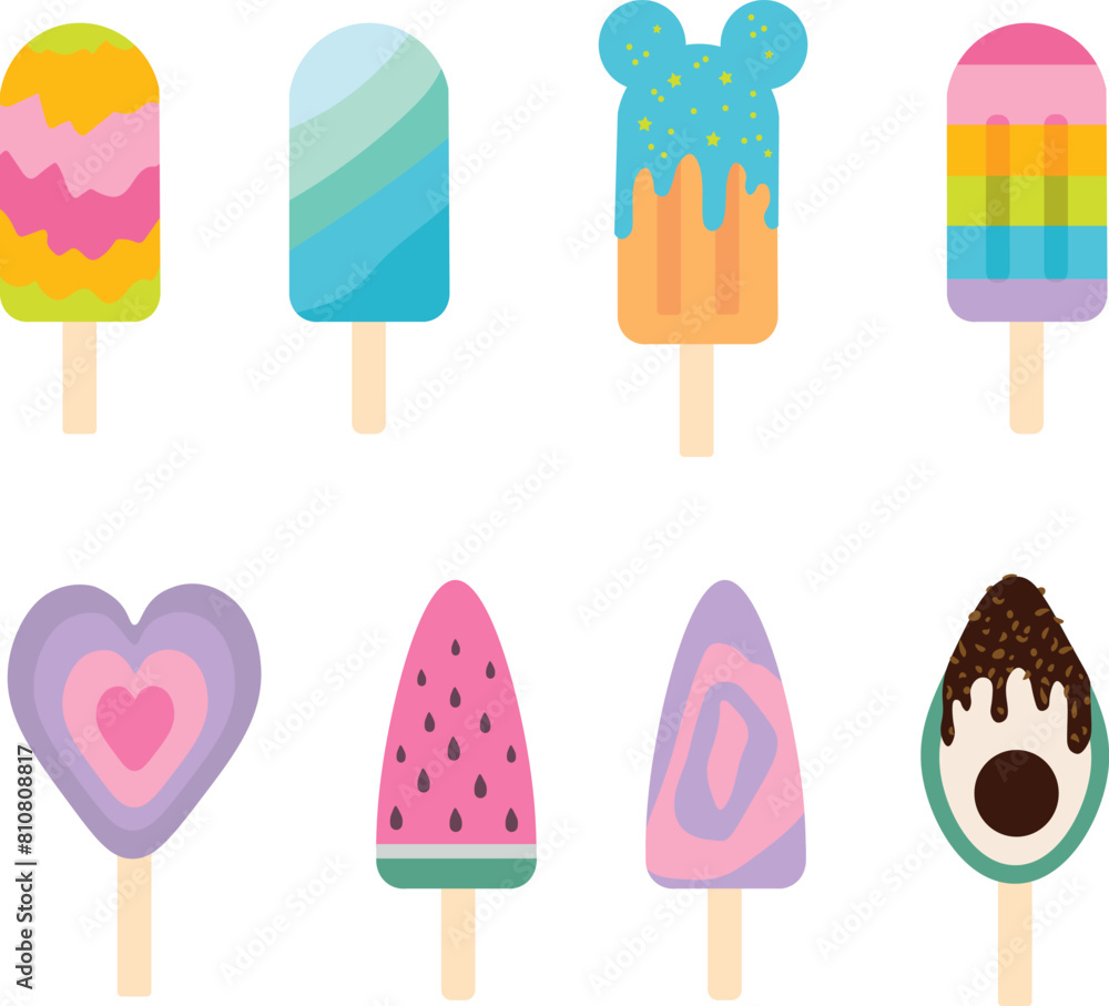 Set multi-colored popsicle on a stick Set multi-colored popsicle on a stick
