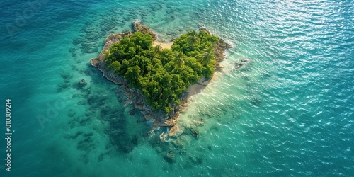 Caribbean Island in the Shape of a Love Heart. Aerial Shot, Holiday Concept. © Sanych