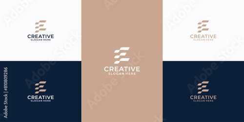 Initial letter e pixel digital technology connect connection vector logo design with business card