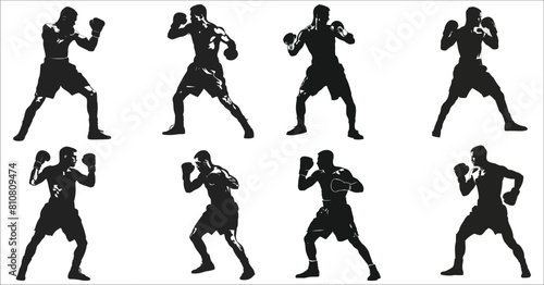 Black silhouettes of boxing, Silhouette of male boxing player, Boxing fighter silhouette,  Boxing silhouette set, Silhouette of black boxers, Boxer men black icon, Men boxer silhouette, Boxing, Boxer