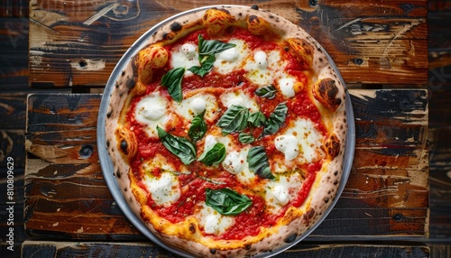 pizza margherita napoletana appena sfornata con mozzarella filante e basilico fresco photo