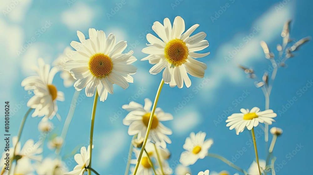Daisy flowers on blue sky background Daisy flowers on blue sky background