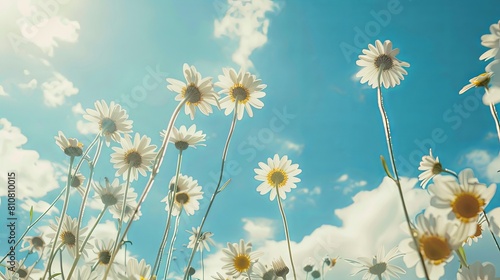 Daisy flowers on blue sky background © Larysa