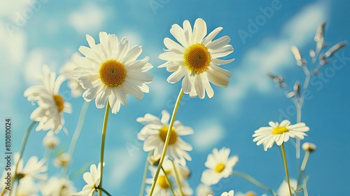 Daisy flowers on blue sky background