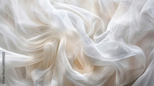 An exquisite image of soft, sheer white fabric with gentle and subtle patterns evoking elegance and purity photo