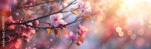 Beautiful spring banner with pink cherry blossoms photo